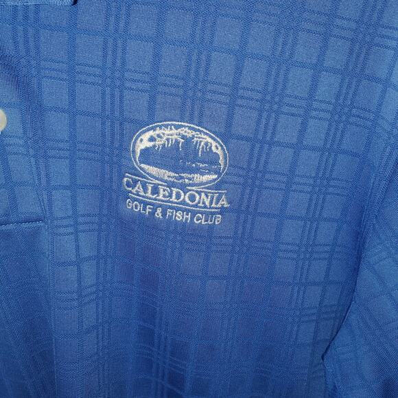 Adidas ClimaCool Polo Shirt Men’s M Blue Plaid Caledonia Golf & Fish Club Logo - Picture 3 of 8